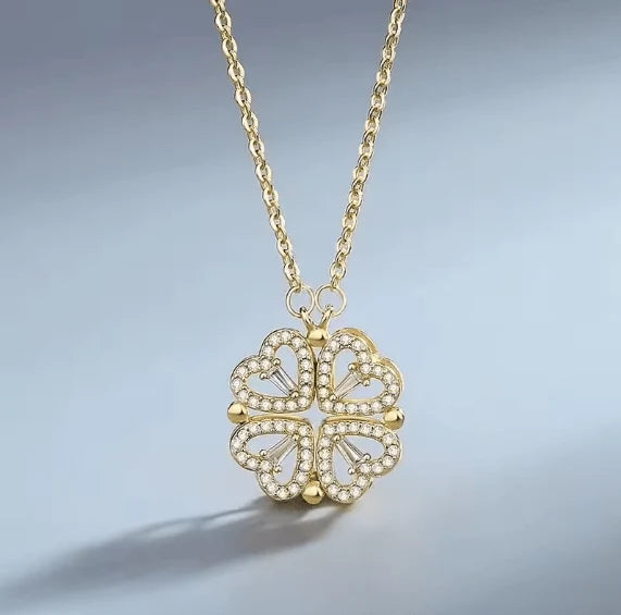 Flower Four Leaf Clower Hearts Necklace